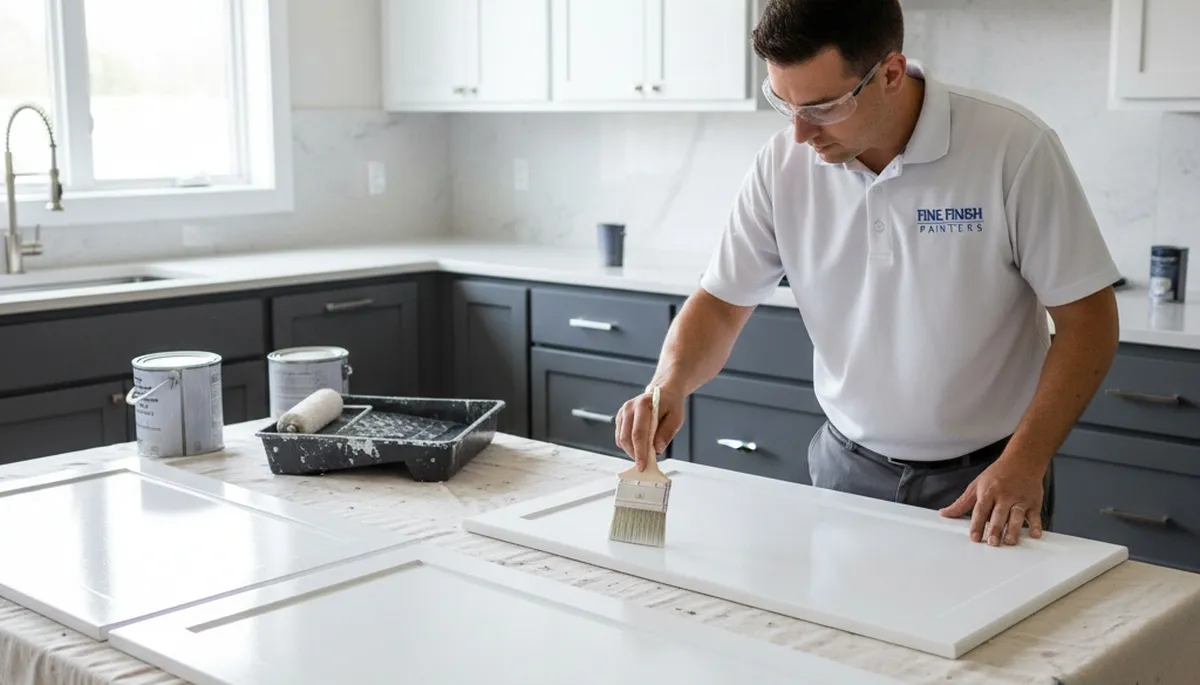Professional cabinet painting in Mansfield, MA kitchen with smooth, durable refinished surfaces