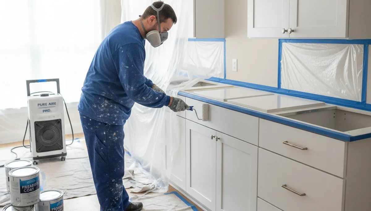 Professional cabinet painting in Mansfield MA kitchen by expert house painters for a durable finish