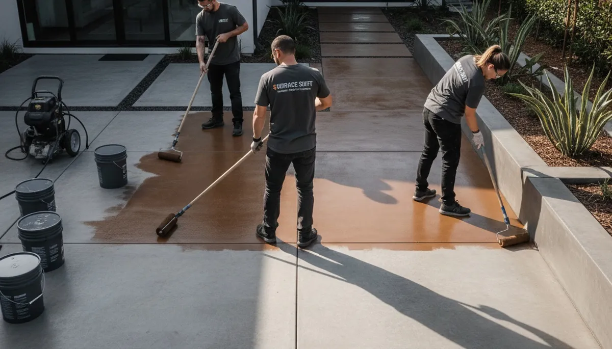 Professional concrete staining service in Mansfield, MA enhancing durable patios and garage floors