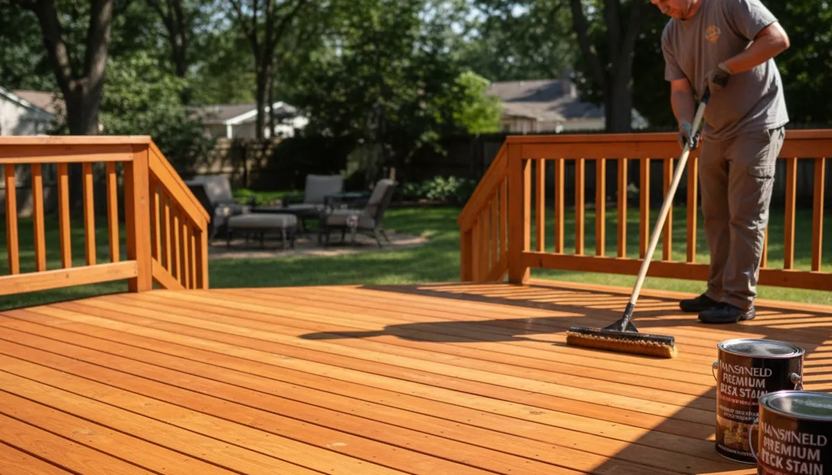 Professional deck staining in Mansfield MA protecting wood from UV and moisture with expert application