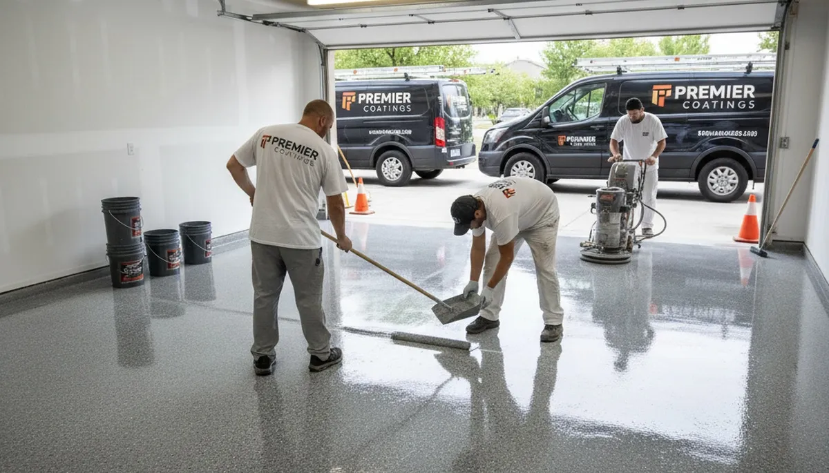 Epoxy garage floor coating in Mansfield MA with durable finish by local house painters
