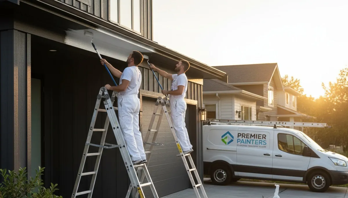Professional gutter painting on suburban home in Mansfield, MA by expert house painters