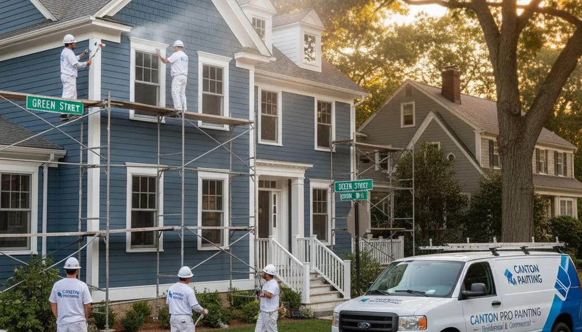 Professional house painters improving home exterior in Mansfield MA