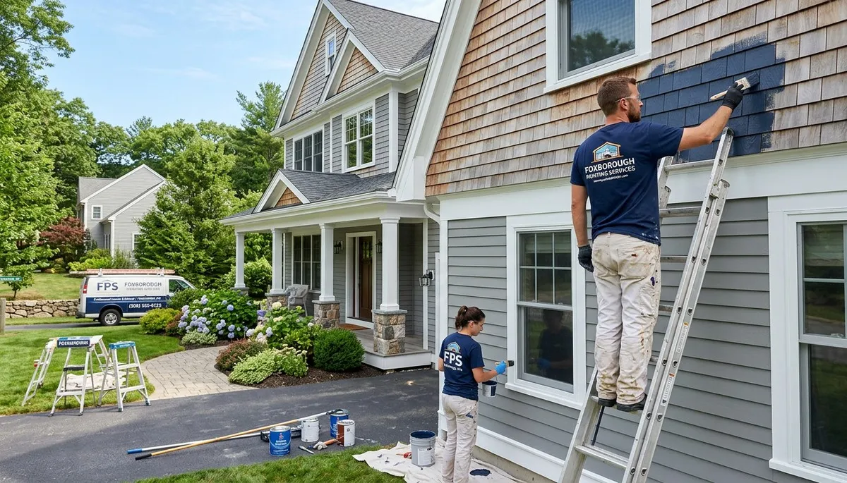 Professional house painters completing exterior home painting in Mansfield, MA