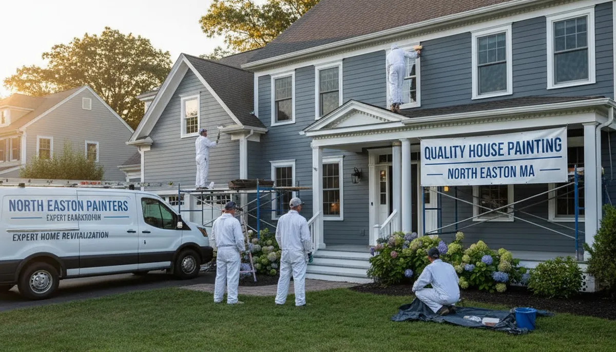Professional house painters improving curb appeal in Mansfield, MA residential neighborhood