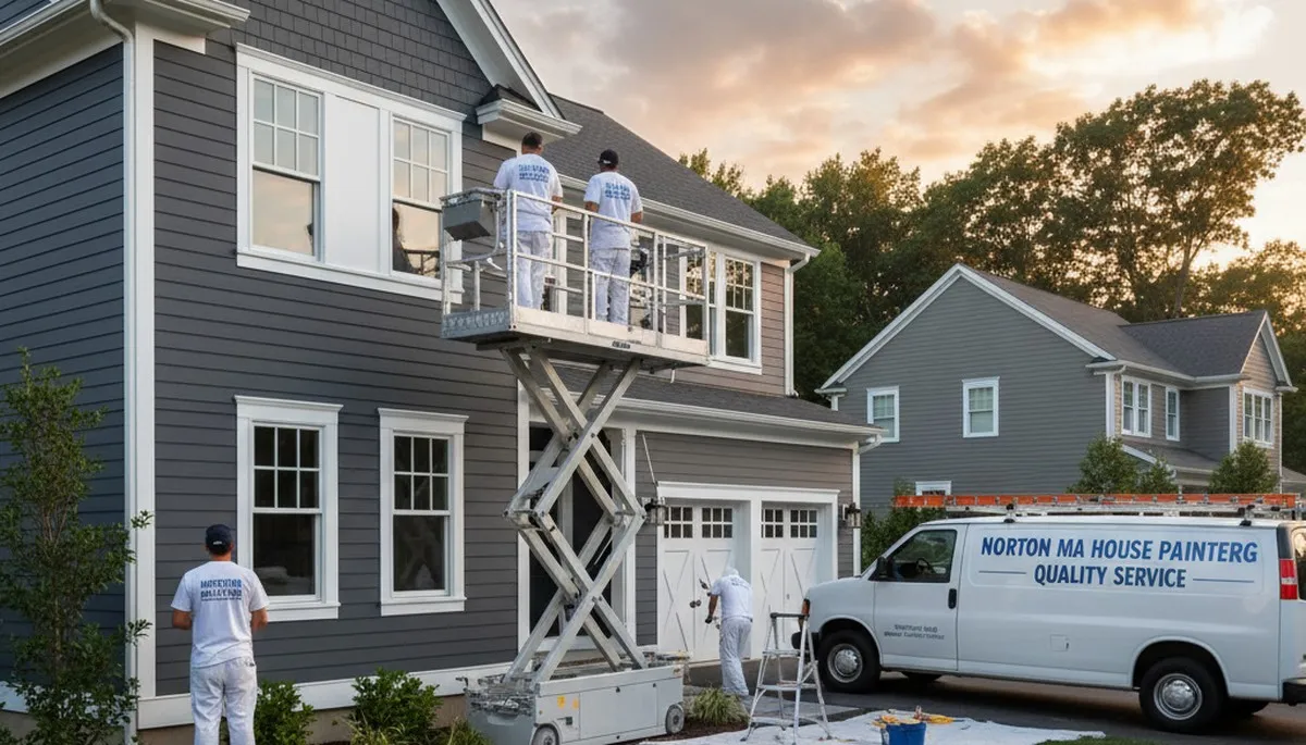 Professional house painters working on exterior home in Mansfield MA