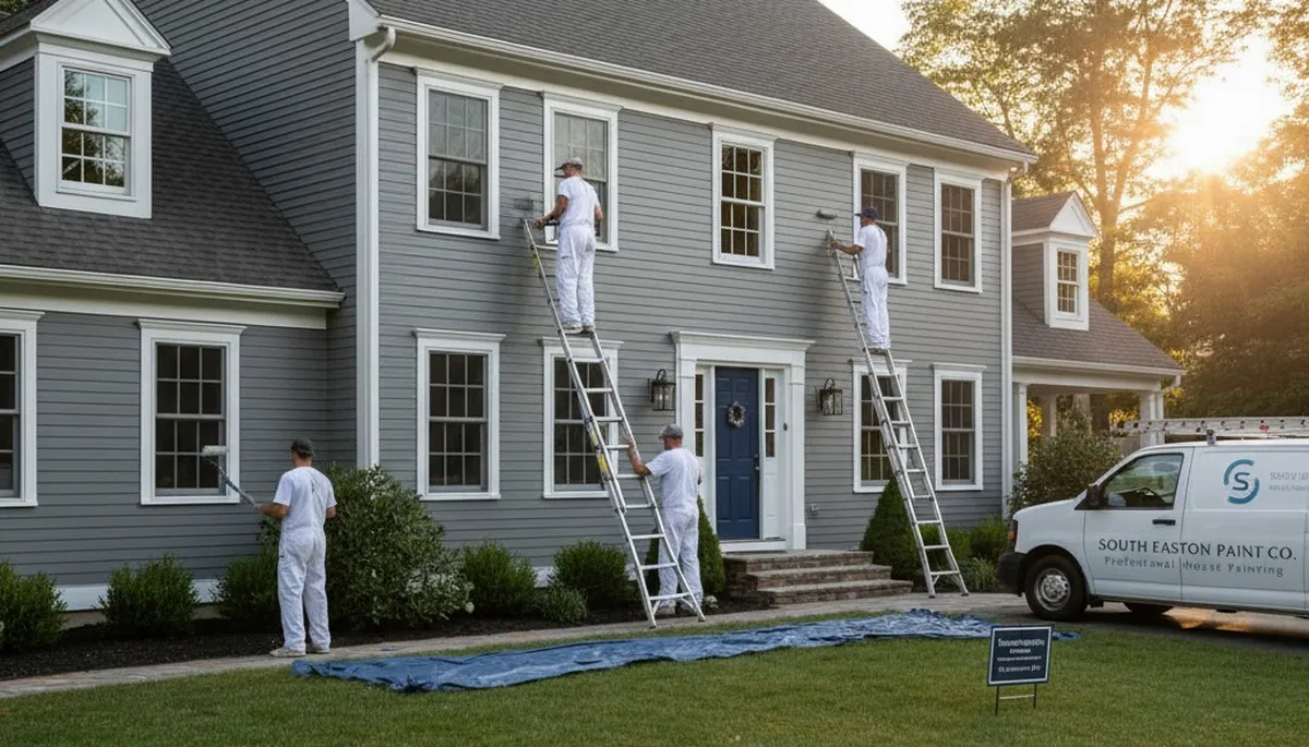 Professional house painters improving home exterior in Mansfield MA
