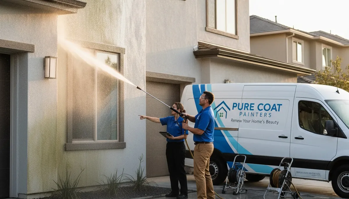 Professional pressure cleaning a Mansfield, MA home exterior for mold removal and surface restoration