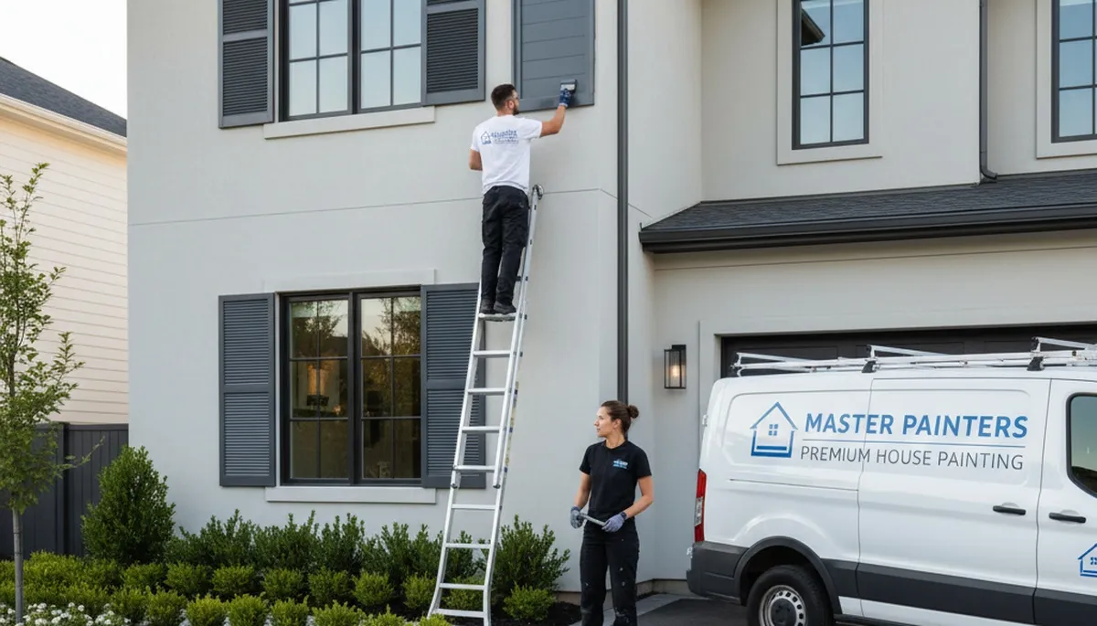 Professional shutter painting on a Mansfield MA home exterior by expert house painters