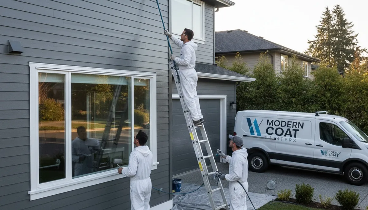 Professional siding painting on a Mansfield, MA home by expert local house painters