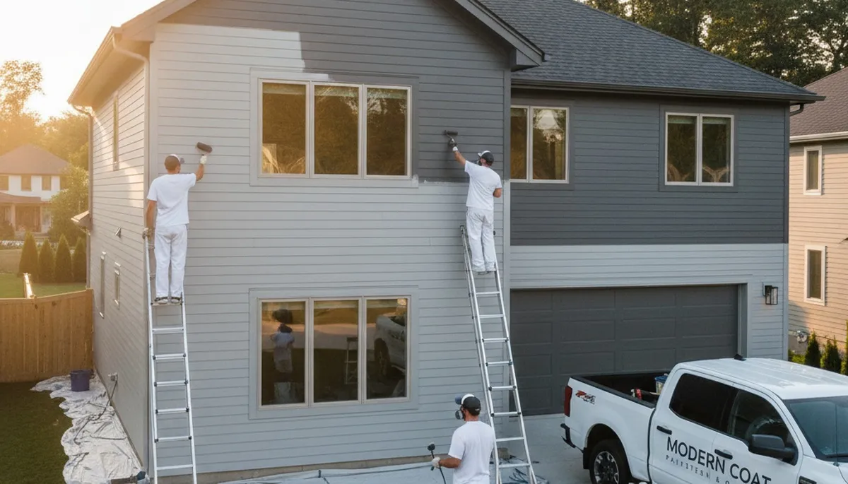 Professional siding painting on a Mansfield, MA home by expert local house painters