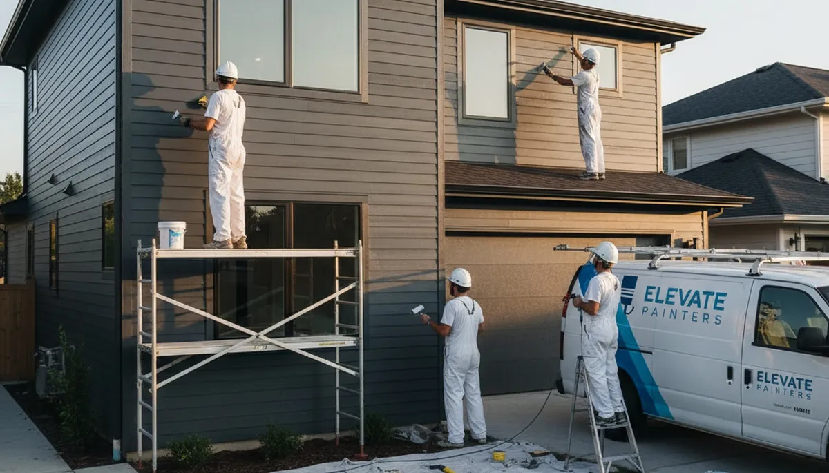 Professional siding painting on a Mansfield, MA home by expert local house painters