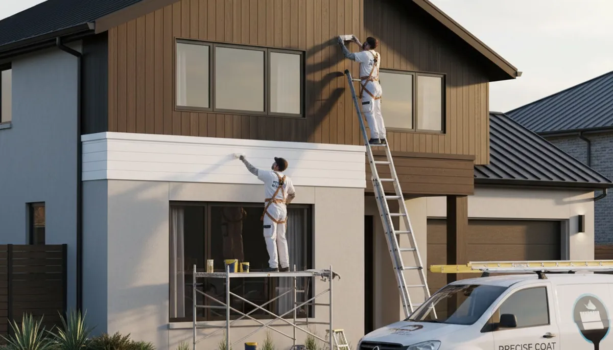 Professional trim and fascia painting on a Mansfield MA home by expert local house painters