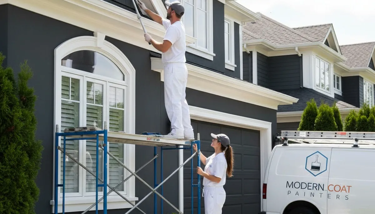 Professional trim and fascia painting on a Mansfield MA home exterior by local house painters